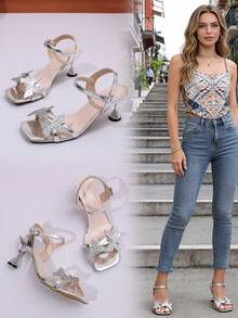 Elegant Butterfly Decor Girls High Heel Sandals - Silver - View 3