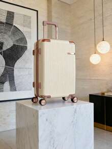 Carry-On Suitcase For Domestic And International Travel, 4 Double Wheels, 360° Rotating Lock, Built-In Padlock - Beis - Ver 1