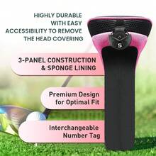 FINGER TEN Golf Club Head Covers 1 Pack For Driver Fairway Hybrid, Durable Long Sock Neck With Swappable Number Tags In Pink/Blue/Green For Reliable Club Protection And Quick Identification - Pink - View 7