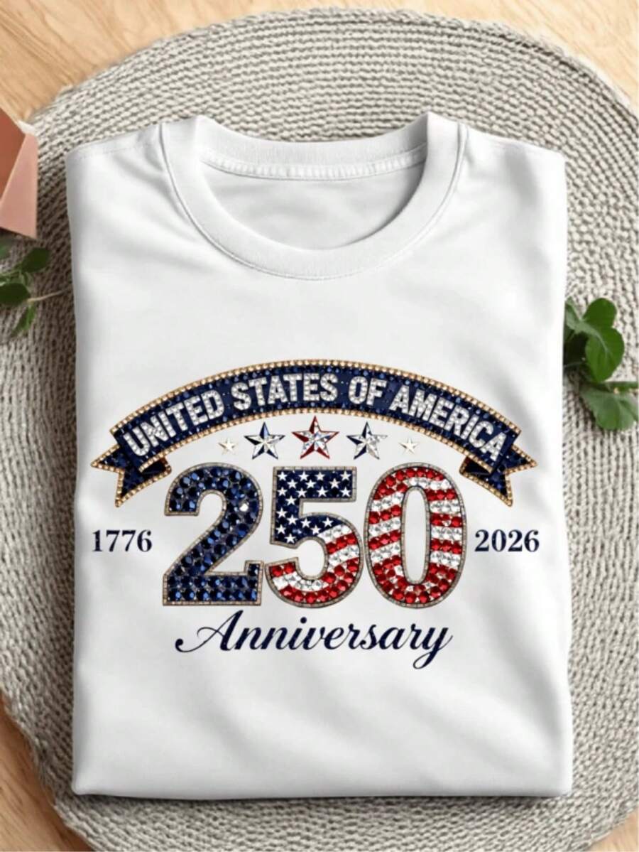 Printed Style, Without Diamonds,USA 250th Anniversary Shirts,Birthday America 250 Years Of Freedom Outfit,Patriotic Independence Day T-Shirt,America 1776-2026 Shirts,Retro Freedom Outfit Summer Outfits For Women,Vacation Outfits Women,Elegantes - 白色 - 查看 1
