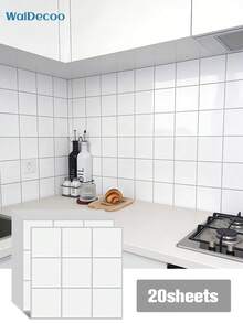 WalDecoo 4pcs/10pcs/20pcs Mosaik Kotak-kotak Tempel untuk Dinding Dapur, Kamar Mandi, dan Ruang Tamu - Mosaik kisi - View 24