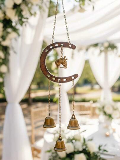 1pc Oversized Vintage Horseshoe Wind Chime, As Auspicious Symbol For Year Of The Horse, Heavy Duty Retro Iron Horse Decor Wind Chime With Bells And Polka Dots, Suitable For Indoor/Outdoor Wall Decor, Home And Garden, Ideal Gift For Bride, Guests Or Housewarming, No Power Needed