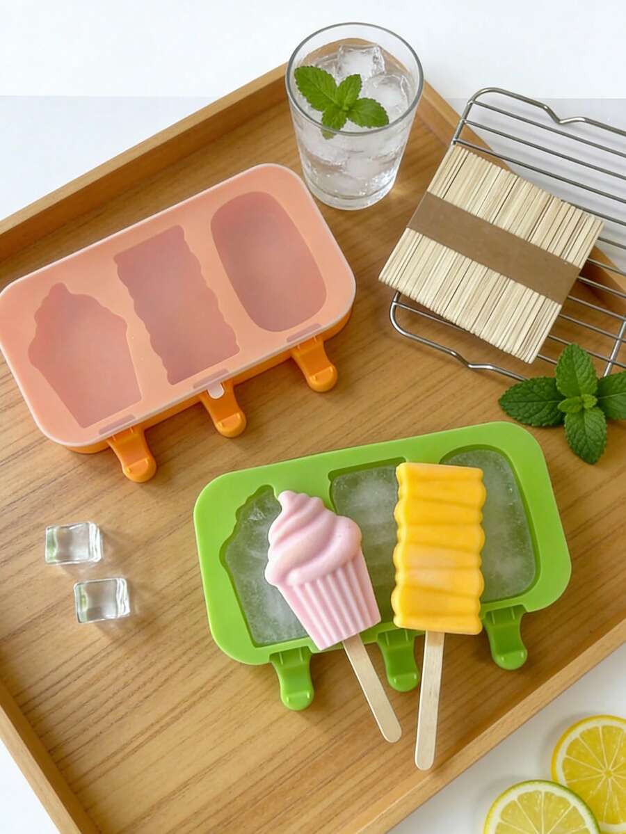 Khuôn làm kem que silicon 3 trong 1 họa tiết kẻ caro | Khuôn làm kem tự chế | Kèm 50 que gỗ | Họa tiết waffle 3D | Thích hợp cho dã ngoại/tiệc tùng | Chất liệu silicon - Nhiều màu - Xem 1