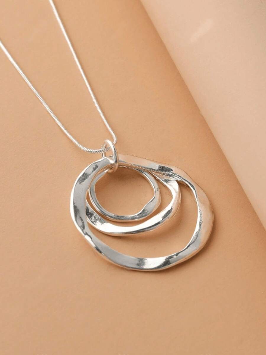1pc Fashionable Versatile Minimalist Round Pendant Necklace - Silver - View 1