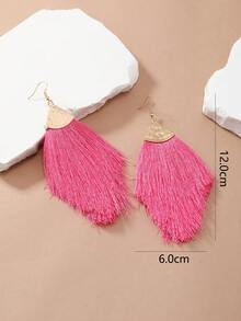 1 Đôi bông tai hợp kim thủ công tối giản kiểu Bohemian màu đỏ huỳnh quang, xanh navy, xám, đỏ hồng, hồng ngọc trai hình tam giác, thích hợp đeo hàng ngày. - Màu Hồng Tươi - Xem 3
