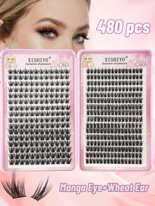 480 piezas de pestañas postizas de visón falso con rizo D - Extensión de pestañas DIY - Racimos de pestañas individuales naturales y esponjosas de rizo D premium - Reutilizables, ligeras y fáciles de aplicar - Ver 2