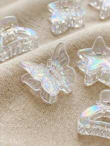 10pcs Girls' Butterfly & Heart Transparent Small Hair Clips, Suitable For Daily Wear (Random Styles) - Multicolor - View 3