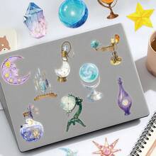 50张星空金色箔纸贴纸，适用于笔记本、剪贴簿、日记本、水瓶、吉他、马克杯等DIY哥特式星球透明贴纸 - 1 Set - 查看 8
