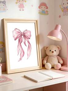 3pcs Personalized Pink Ribbon Wall Art Poster Customized Name Children's Room Decor Inkjet Painting Pink Bow Sweet Style Modern Cute Hanging Picture Minimalist Apartment Bedroom Living Room Decor Baby Girl Birthday Gift Unframed - Pink - View 9