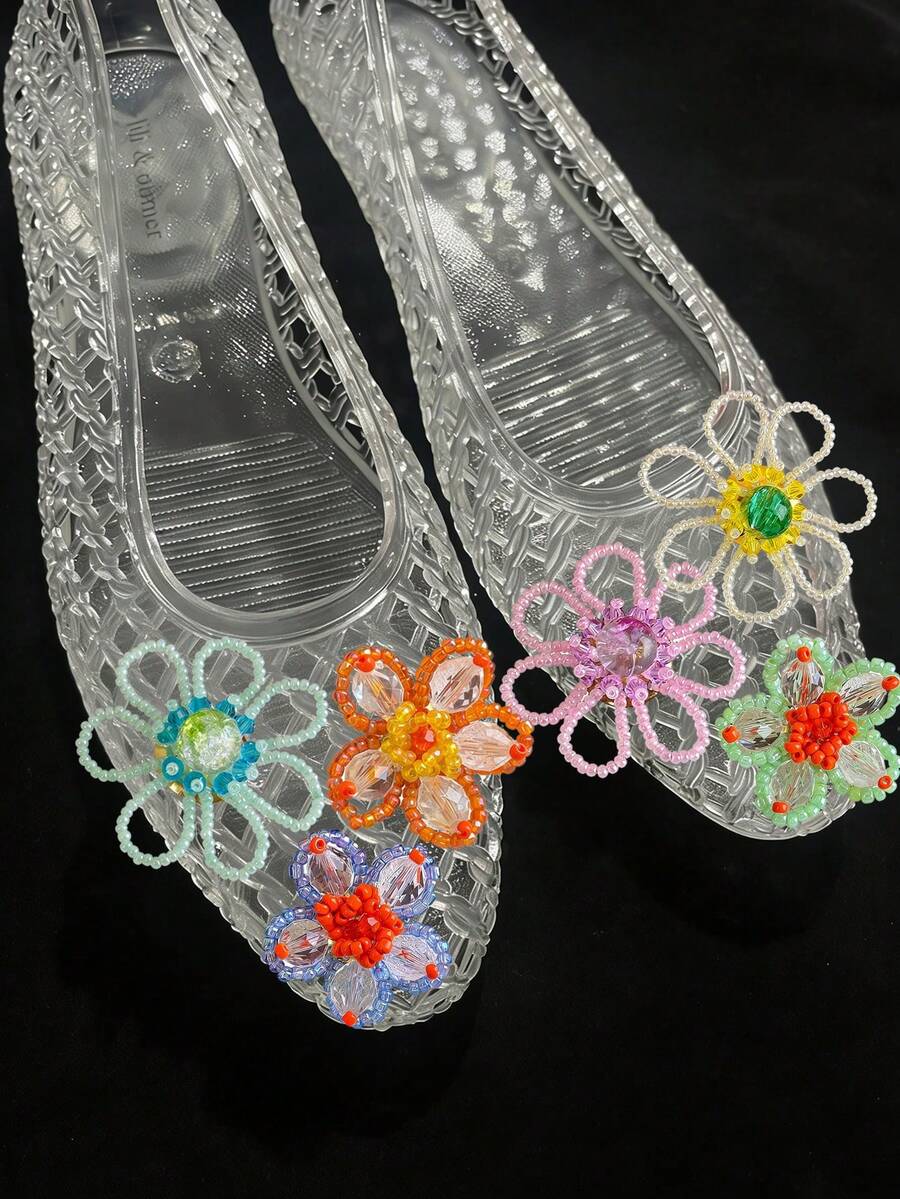 Accesorios para zapatos de gelatina, encantos de flor con cuentas huecas transparentes para sandalias, clips de zapato de flor DIY - Multicolor - Ver 1