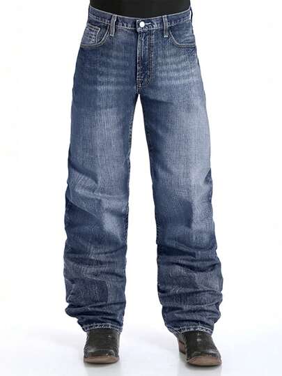 Minimalist For Every Season Men's Business Commute Bamboo Knot Pattern Versatile Wide-Leg Pants, Fashionable Casual Washed Distressed Jeans Trousers For Work