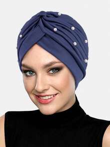 1pc Women's Muslim Headscarf Cap, Pearl Rhinestone Hat, Head Wrap, Chemo Cap, Suitable For Daily Use - Multicolor - View 9