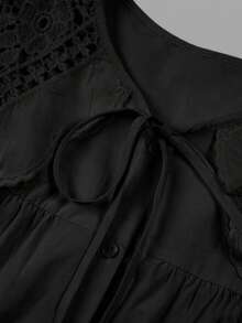 ii 彼得潘领甜美宽松长袖百搭女式上衣，春季款 - 黑色 - 查看 7