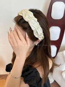 1pc Elegant Satin Headband, Pleated Faux Pearl Design, Wide Luxury Headpiece, Hair Accessory, 2026 New Arrival - Multicolor - View 9