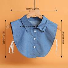 一件可拆卸牛仔尖领蓝色毛衣衬衫，秋冬季百搭叠穿单品，优雅风格 - 彩色 - 查看 5