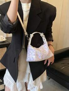2026 Spring New Fashion Minimalist Versatile Niche Sequin Chic Simple Shoulder Underarm Handbag - White - View 4
