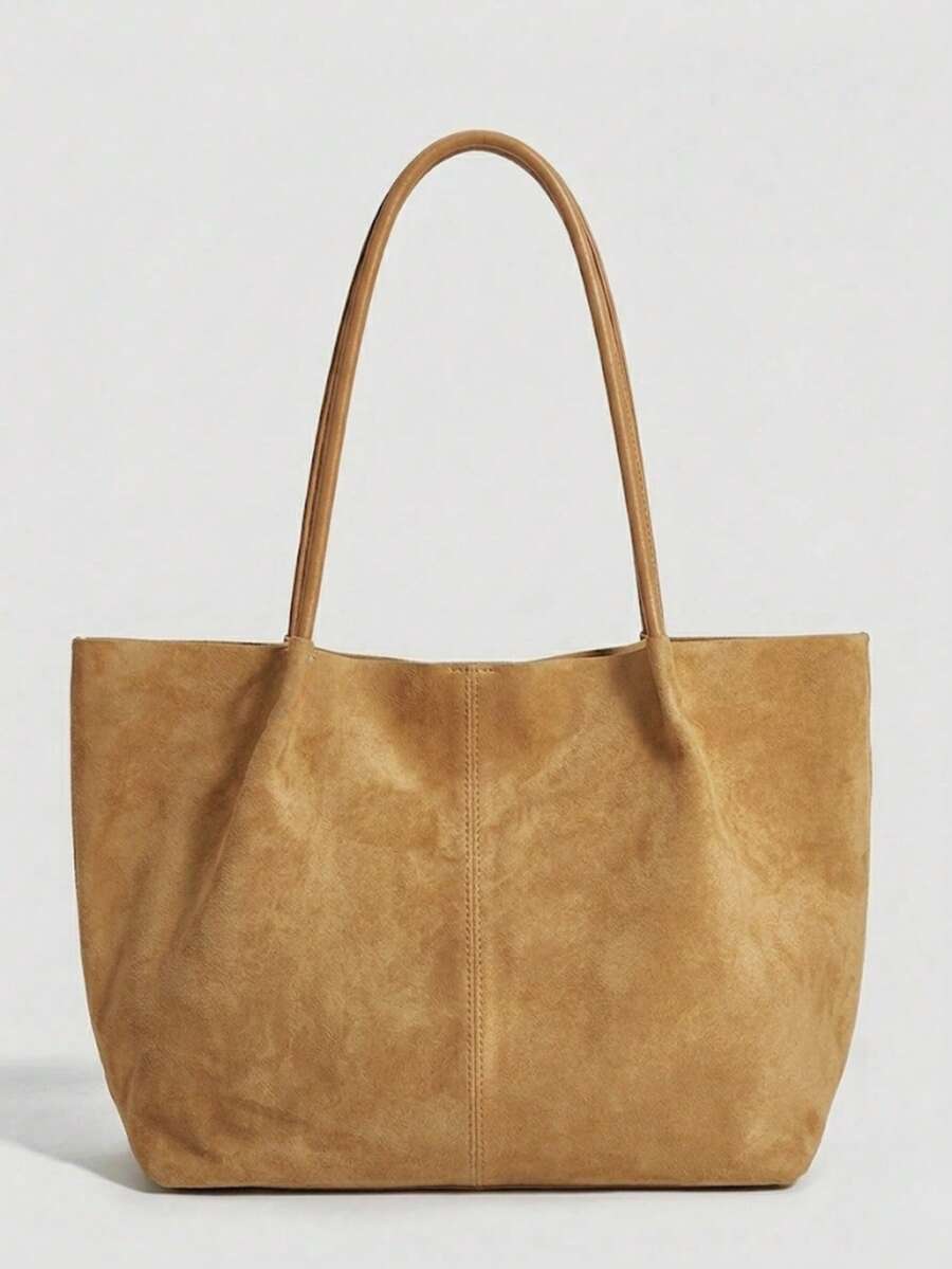 2026春季新款咖啡棕色绒面复古包，大容量单肩包/腋下包，商务女士休闲时尚日常通勤包，适合工作、购物、约会、旅行、大学生等各种场合，女士手提包，日常使用