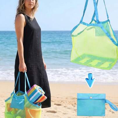 Bolsa de playa, tamaño para arena, bolsa de playa de malla extra grande para mujeres, bolsa de almacenamiento de agua, bolsa de juego, bolsa de playa, plegable, para vacaciones familiares, vacaciones de verano, gimnasio y accesorios esenciales para la piscina