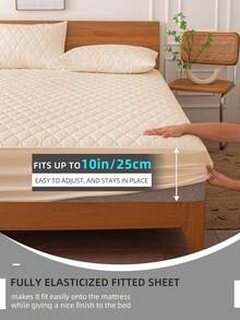 1pc Waterproof Fitted Sheet, Bedding, Fitted Sheet, Mattress Cover, Soft & Comfortable Bedroom Bedding, Solid Color Mattress Protector, Bedroom Bedding, Deep Pocket Breathable Quilted Fitted Sheet, Fits Twin, Full, Queen, King Size Beds, Dust Protection, No Pillow & Pillowcase Included, Machine Washable, Bedding Gift, Machine Washable, Camel Color - Camel - View 4
