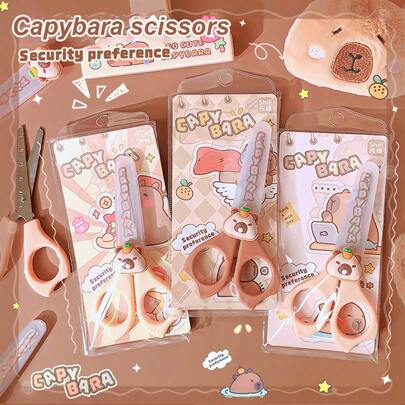 3 Styles Capybara Safety Scissors | Randomly Sent | Mini Round-Head – Soft Tone & Transparent Sheath (Printed "CAPYBARA"), Stainless Steel Blade (Transparent Section With "CAPYBARA" Logo), For 3+ Kids DIY Craft/Scissor Cutting (School Activities/Party/Class), Home Gift Making, Prize, Ideal Children's Gift For Birthday/Holiday/Back-To-School (Cute & Practical)