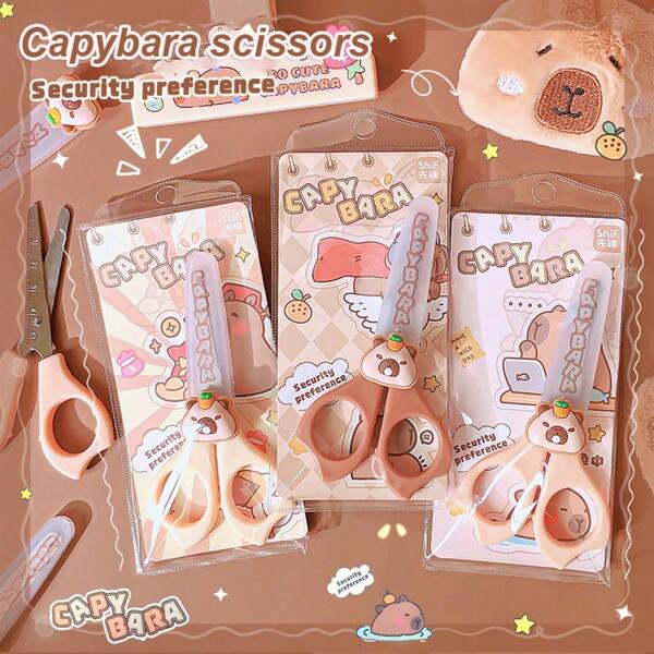 3 Stile Capybara Sicherheitsscheren | Zufällig versendet | Mini Rundkopf - Sanfter Ton & transparente Scheide (Muster mit "CAPYBARA"), Edelstahlklinge (transparenter Abschnitt mit "CAPYBARA" Logo), für Kinder ab 3 Jahren DIY Basteln/Schneiden (Schulaktivitäten/Party/Klasse), Heimgeschenke, Preise, ideales Kindergeschenk für Geburtstag/Feiertage/Schulanfang (süß & praktisch)