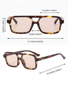 1 par de gafas de moda con montura cuadrada de té y puente doble de PC retro personalizadas para hombres - Multicolor - Ver 4