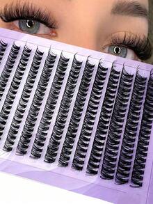 224Pcs/ Set 14Rows 160Roots 0.05mm Soft Lash Mink Fur Eyelashes 9-16mm Mixed Length 3D Russian Volume Lash Individual Lashes Makeup Black Lashes Purple Box Packaging Lash Clusters,Eye Lash Clusters,Individual Eyelashes,Lashes,Fake Lashes - màu đen - Xem 12