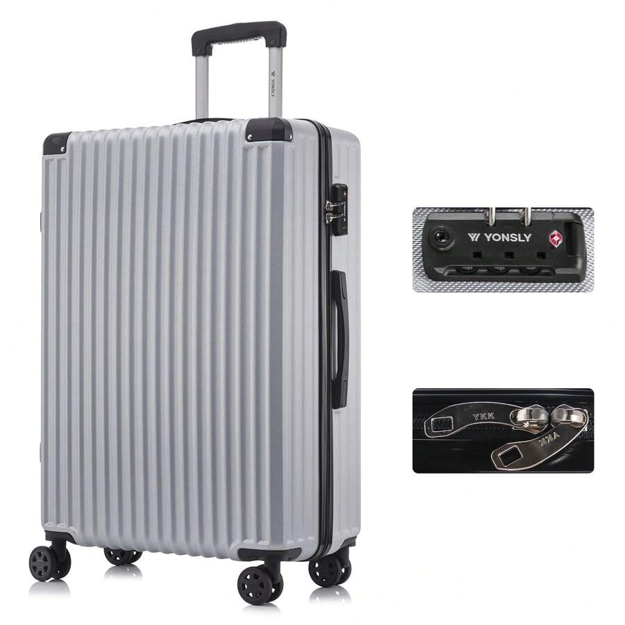 YONSLY Large Suitcase 20/24/28 Inches With YKK Zipper TSA Lock 4 360° Wheels Spinner Mesh Pocket Soft Rubber Handle Travel Suitcase For Short Trips - 銀色 - 查看 1