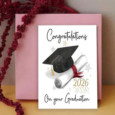 1pc Congratulations Graduation Card With Cap & Scroll 2026 On Your Gradution