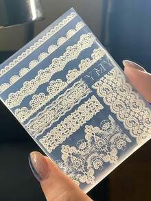 3D蕾丝美甲模具 - 硅胶美甲雕刻模具，带有蕾丝图案，适用于DIY美甲设计、美甲师、沙龙及个人使用，可制作临时或永久美甲。 - 彩色 - 查看 7