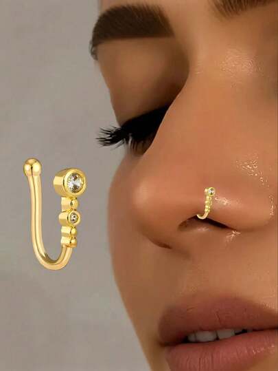 Elegant Luxury Gold-Plated U-Shaped Nose Clip With Faux Diamond, Multipurpose Fake Nose Ring Suitable For Women, Can Also Be Used As Earrings For Daily And Holiday Wear, Suitable For All Seasons