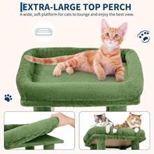 Torre de Gatos Multinivel de 61 Pulgadas para Gatos Grandes y Maine Coons | Plataforma Extragrande, 2 Condominios Espaciosos, Postes de Rascar de Sisal Resistentes y Juguetes, Parque de Juegos Moderno Estable - Verde - Ver 7