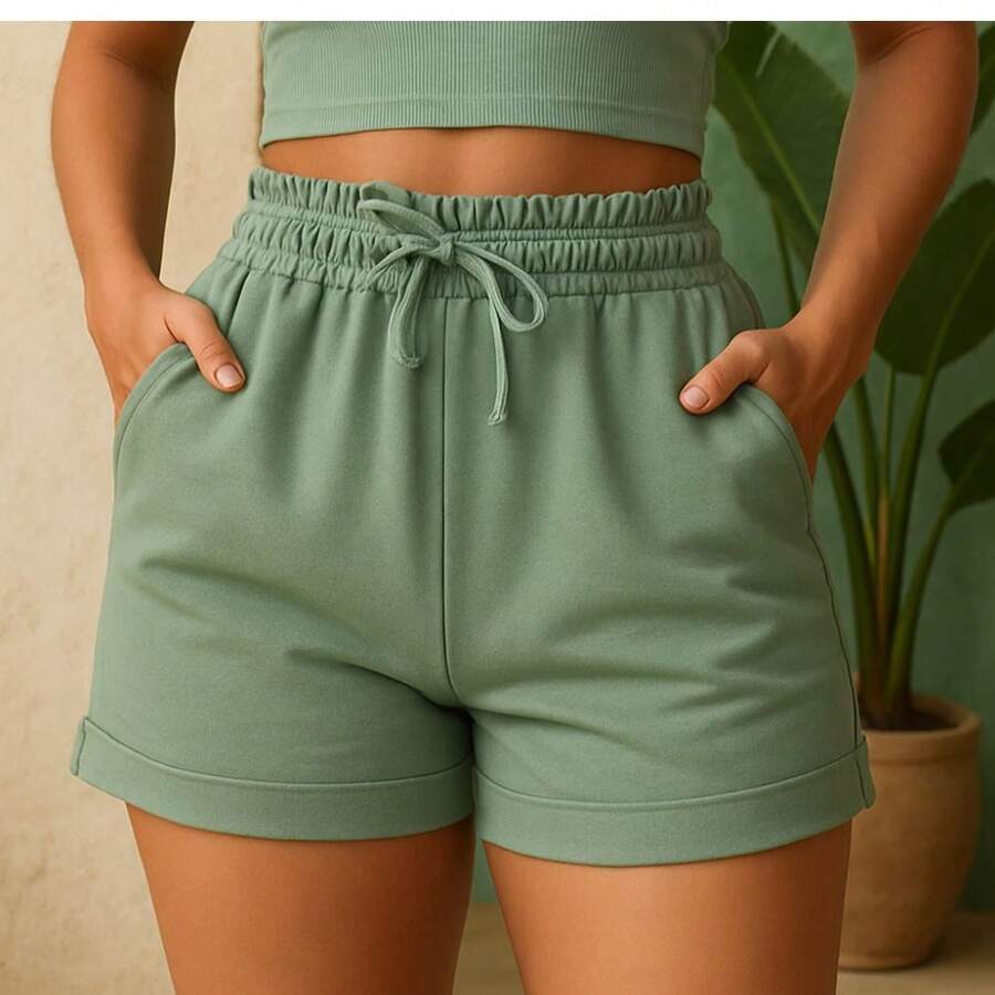 Women's Sweatpants Shorts With Pocket Basic Sweatpants High Waist Women's Bermuda Shorts Green Black White Brown Beige - 綠色 - 查看 1