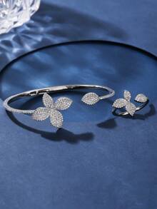 2 件铜手镯和戒指首饰套装，花朵锆石设计，时尚迷人，适合情人节、妈妈、母亲、母亲节、礼物 - 020604 - 查看 18