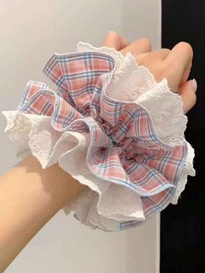 1pc Korean Sweet Plaid Lace Scrunchie 2026 New Ponytail Holder Versatile Hair Tie For Women
