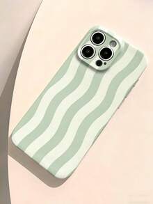 1 件装简约清新波浪条纹图案细孔亮面全包硬壳手机壳，适用于 11/12/13/14/15/16 Pro Max - 彩色 - 查看 4