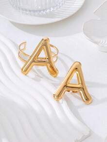 2pcs Women's Open Letter & Geometric Bracelet And Ring Set - Geometric Letter Set - View 5