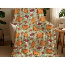 1pc Soft Flannel Blanket, Cozy Warm Throw Blanket Sofa Bed Office, Lightweight All Season Polyester Blanket Bed Living Room Travel - 黑色 - 查看 4