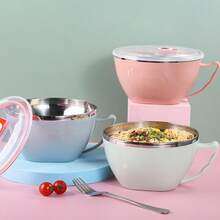 Stainless Steel Noodle Bowl With Handle: Perfect For Rice, Soup, And Instant Noodles - Includes Lid And Handle - Durable And Rust-Resistant - Multicolor - View 11