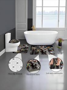 Set de perdele de duș impermeabile cu model modern de zebră, 1/4 buc, design liniștit, impermeabil, anti-mucegai, poliester gros, instalare fără găurire, covoraș de baie antiderapant, covoraș absorbant pentru toaletă, imprimare digitală, rezistent la decolorare, lavabil la mașină, pentru toate anotimpurile, ediție limitată de sărbători - A - Vizualizare 5