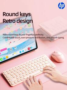 Teclado Bluetooth HP, teclado inalámbrico ultrafino, adecuado para iPad, teclado de computadora ergonómico recargable, compatible con iOS, Android, Windows PC, tableta y teléfono móvil, rosa, blanco - Ver 8