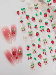 1 Sheet 5D Embossed Cherry Bow Nail Art Sticker Flat Adhesive Versatile Strawberry Bow DIY Nail Sticker Accessories - Multicolor - View 3