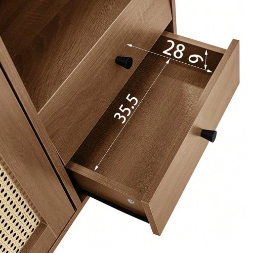 Country-Style Sideboard With Rattan Doors – 130 X 75.5 X 40 Cm – Magnetic Closure, Adjustable Shelves, Stable Structure – Elegant And Versatile Design [OLD SKU:WF298018019NAA] - Rust Brown - View 4