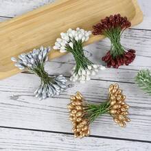 100 piezas de Estambres de flores mini de doble cabeza en color dorado/rojo/plateado/blanco para decoración de boda, manualidades, scrapbooking, regalos de Navidad - multicolor - Ver 7