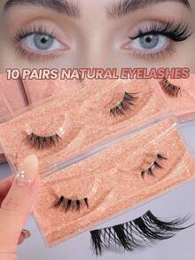 MAANGE 10/2 pares de pestañas postizas de aspecto natural de piel de zorro con bandas de pestañas transparentes, pestañas esponjosas y delicadas con estilo de dibujos animados para rizar y agrandar los ojos, pestañas de ojos de gato desordenadas, pestañas cortas y delgadas similares al mink, naturales y rizadas para agrandar los ojos, adecuadas para uso diario, viajes, fiestas, trabajo, regalo para mujeres - Negro - Ver 1