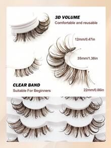 7 Paar braune Cartoon-Stil Wimpern, transparenter braune Full-Strip Wimpern geeignet für Cartoon-Make-up, wiederverwendbar, geeignet für Anfänger, tägliche Fahrten, Reisen, Geschenke, Partys, Brautjungfern, Heiratsanträge, Strand und andere Anlässe - Braun - Übersicht 4