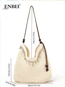 ENBEI 2026 新款时尚优雅女士手提包，假日必备，沙滩包，镂空针织沙滩包，简约钩编包，单肩包，假日风尚，适合年轻女性和大学生，是大学、海滩、户外活动、旅行、郊游、休闲度假的理想之选。这款沙滩包、单肩包、手提包是海滩度假、购物和假日的完美选择，与女士度假装扮完美搭配。 - 彩色 - 查看 5