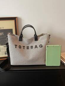 Casual Minimalist Letter Print Tote Bag, Lightweight Versatile Handbag & Shoulder Bag - Black - View 3