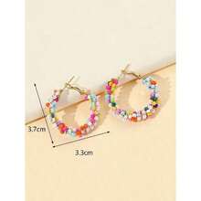 1pair Fashion Beaded Hoop Earrings For Women For Ear Decoration - Multicolor - View 3