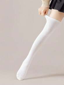1 Pair Of Sexy Thin Bow Knee Socks - Bow Decorative Knee Socks, Fashionable Versatile Women's Socks, Suitable For Christmas Party Decoration, Stage Performance, Cosplay, Events & Parties, Y2K - 白色 - 查看 4